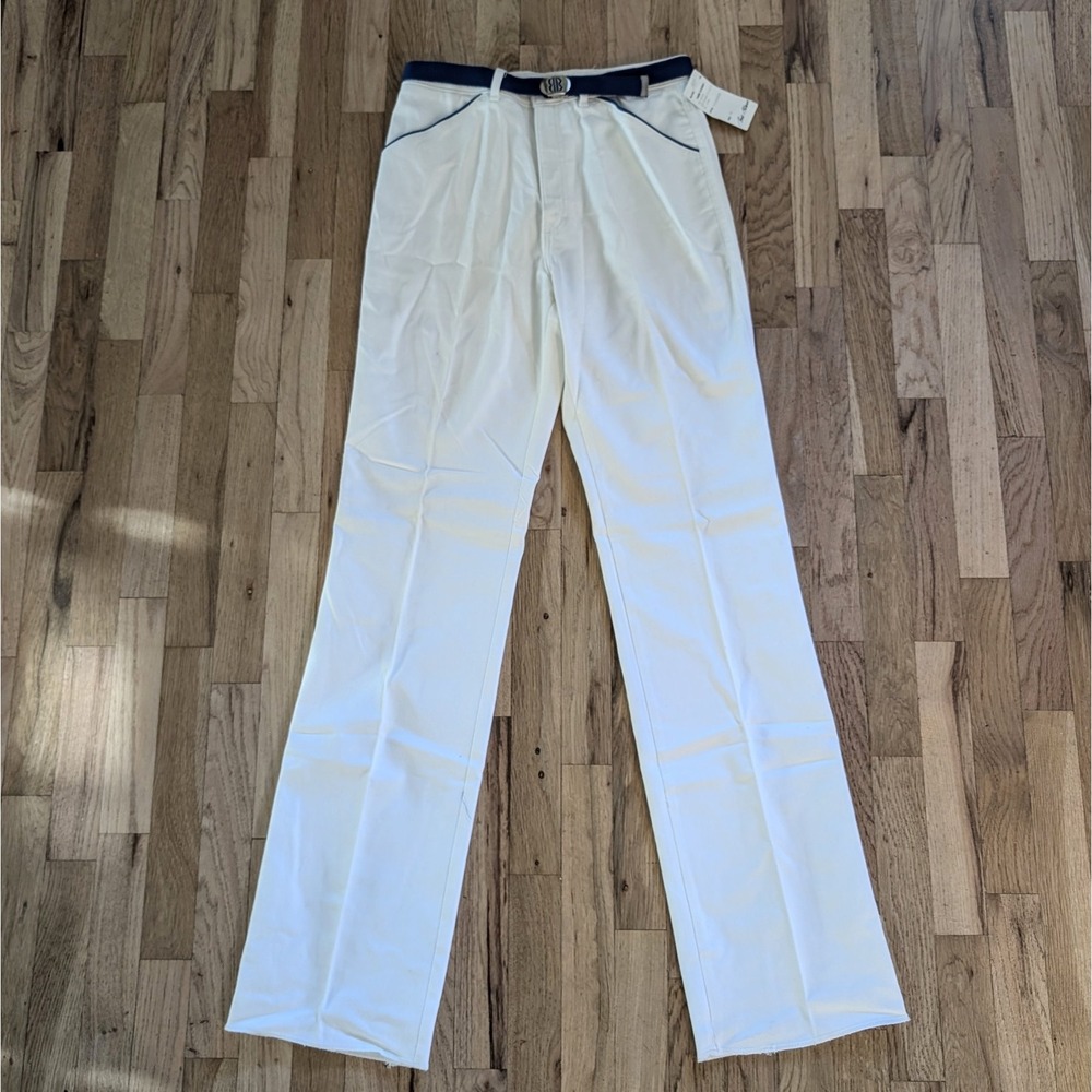 VTG 1971 Bill Blass NWT White Denim Pants Sz 14 Blue Trim Belt 36" Inseam USA